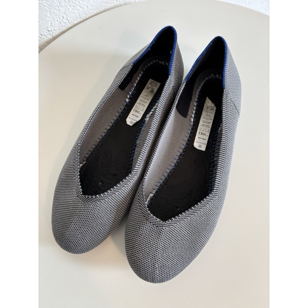 Rothys The Flat Grey Knit Round Toe Ballet Shoes Slip On Womens Sz 8.5 No Insole